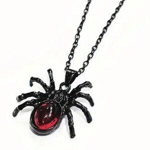 Black and Red Spider Pendant Necklace